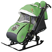 санки-коляска snow galaxy kids 1-2 зелёный - сова на больших колесах+сумка+варежки