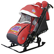 санки-коляска snow galaxy kids 1-2 красный - совушки на больших колесах+сумка+варежки