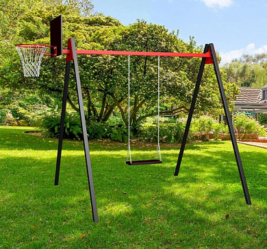 уличные качели sv sport maxi ук151к рама 2,4 метра + качели деревянные на цепях  + баскетбольный щит