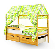 крыша текстильная бельмарко для кровати-домика svogen зигзаги, желтый, зеленый, фон белый