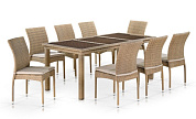 комплект плетеной мебели афина-мебель t365/y380b-w65 light brown (8+1)